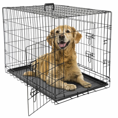 Black folding dog crate - dog,