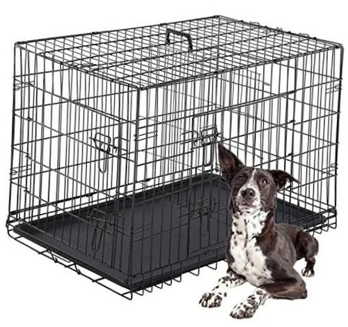 Black folding metal dog crate - metal,
