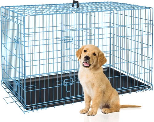 30in blue foldable metal dog - blue,