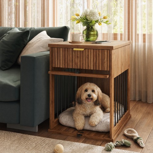 Dog crate end table - end, with